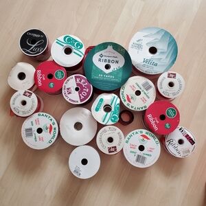 Red Ribbon Bundle Lot, Types Metallic, Sheer, Satin, Velvet Gift Wrapping